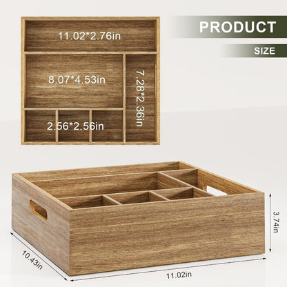 Pinklizecosh Solid Wood Cutlery Organizer with Multiple Compartments - Wooden Kitchen Utensil Caddy & Silverware Holder - Countertop Paper Plate Storage Box & Tabletop Decor