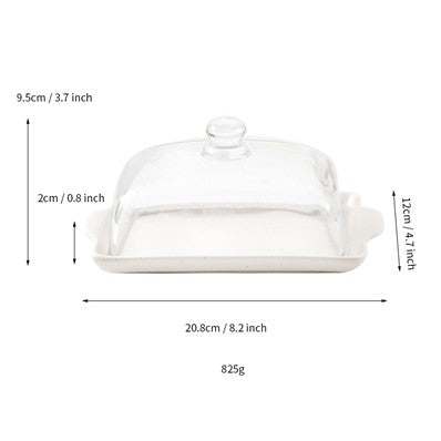 Pinklizecosh Aesthetic Butter Dish with Lid - Clear Glass & Ceramic Butter Keeper with Cover - Square Butter Storage Box for Countertop & Refrigerator - Large Butter Container with Decorative Top