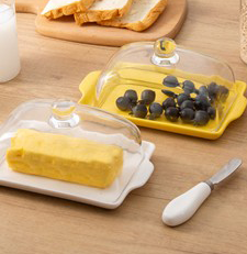 Pinklizecosh Aesthetic Butter Dish with Lid - Clear Glass & Ceramic Butter Keeper with Cover - Square Butter Storage Box for Countertop & Refrigerator - Large Butter Container with Decorative Top