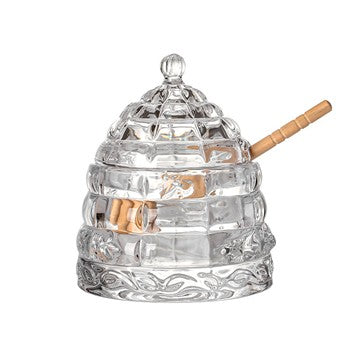 Pinklizecosh Glass Honey Jar with Wooden Lid & Dipper - Conical Syrup Dispenser & Sugar Storage Pot - Creative Western Style Kitchen Canister for Honey, Jam & Condiments - 10oz Aesthetic Glassware