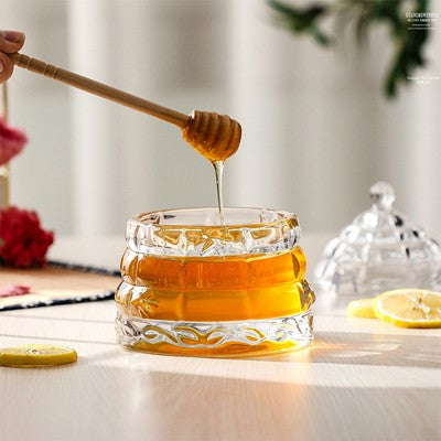 Pinklizecosh Glass Honey Jar with Wooden Lid & Dipper - Conical Syrup Dispenser & Sugar Storage Pot - Creative Western Style Kitchen Canister for Honey, Jam & Condiments - 10oz Aesthetic Glassware