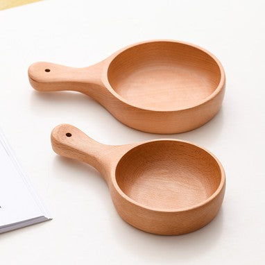 Pinklizecosh Natural Beech Wood Salad Bowl with Handle - Nordic Style Fruit & Pizza Serving Bowl - Creative Wooden Tableware for Kimchi, Snacks, and Daily Dining