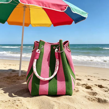 🌴 Boho Woven Bucket Bag for Women- Handmade Woven Summer Beach Shoulder Bag