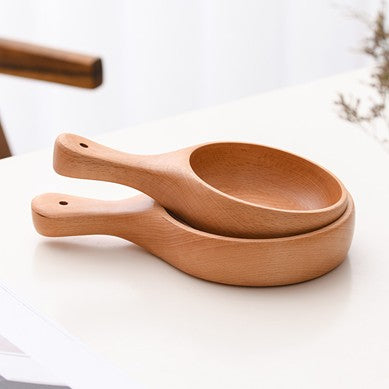 Pinklizecosh Natural Beech Wood Salad Bowl with Handle - Nordic Style Fruit & Pizza Serving Bowl - Creative Wooden Tableware for Kimchi, Snacks, and Daily Dining