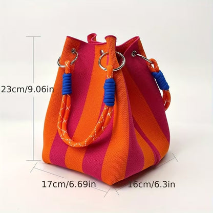 🌴 Boho Woven Bucket Bag for Women- Handmade Woven Summer Beach Shoulder Bag