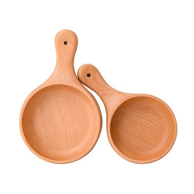 Pinklizecosh Natural Beech Wood Salad Bowl with Handle - Nordic Style Fruit & Pizza Serving Bowl - Creative Wooden Tableware for Kimchi, Snacks, and Daily Dining