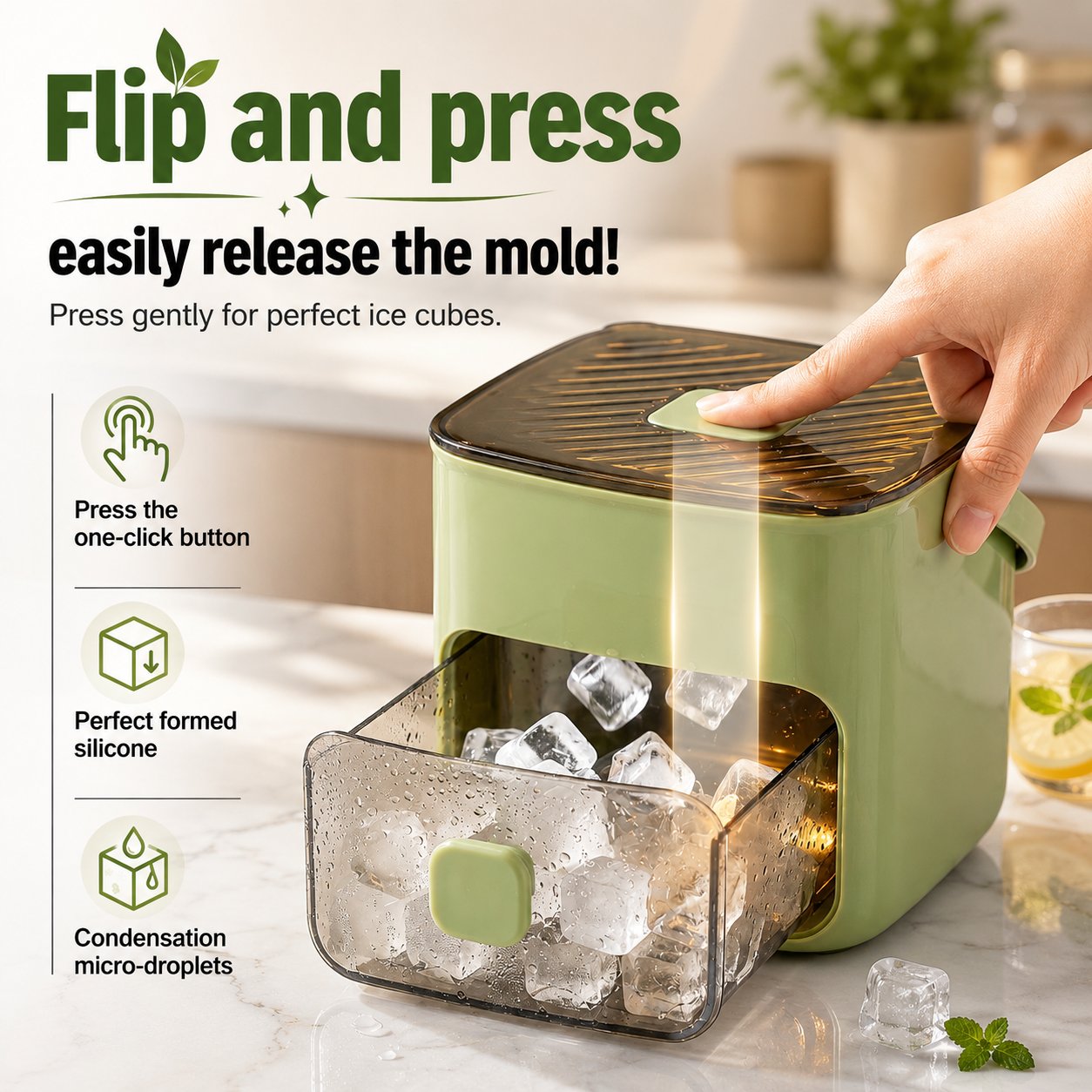 🧊❄️ 2-in-1 Ice Cube Tray with Handle & Storage Bin  | Leak-Proof, Easy-Release Ice Mold for Summer Drinks