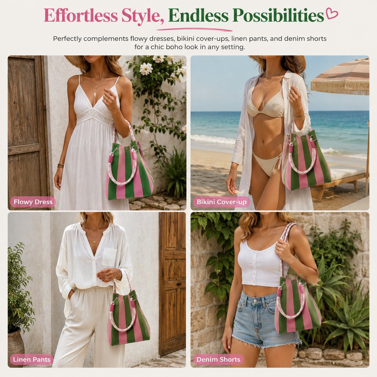 🌴 Boho Woven Bucket Bag for Women- Handmade Woven Summer Beach Shoulder Bag