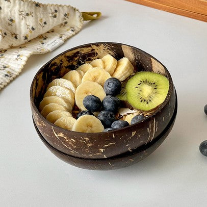 Pinklizecosh Natural Coconut Shell Bowl with Wooden Spoon - Eco-Friendly Salad & Smoothie Bowl for Breakfast, Yogurt, Acai, and Oats - Organic Handcrafted Dessert Bowl Set