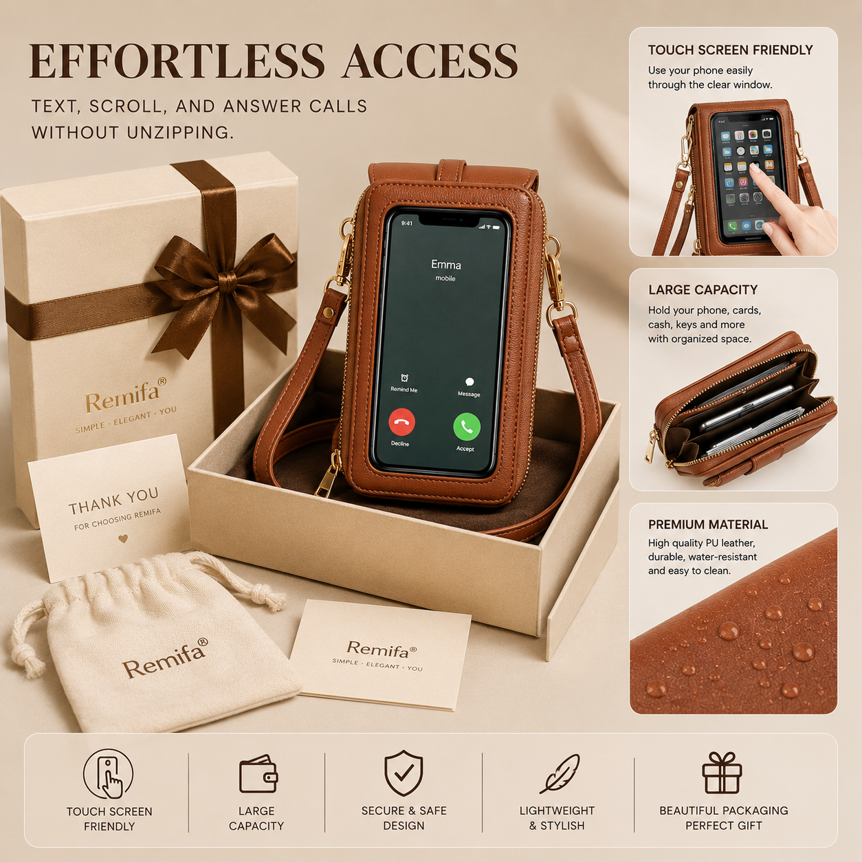 🔥Final 3 Hours: 50% OFF Remifa®2026 Trendy Minimalist Elegant Women's Touchscreen Crossbody Phone Wallet