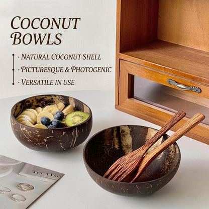 Pinklizecosh Natural Coconut Shell Bowl with Wooden Spoon - Eco-Friendly Salad & Smoothie Bowl for Breakfast, Yogurt, Acai, and Oats - Organic Handcrafted Dessert Bowl Set